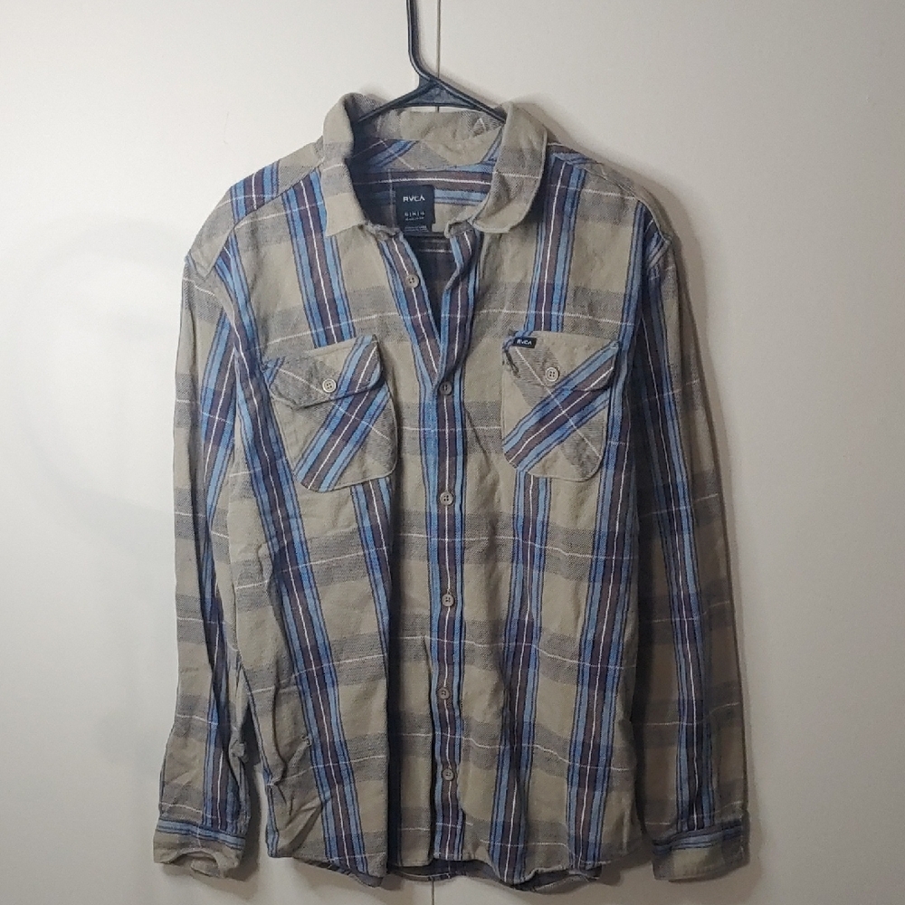 RVCA Flannel Men's Brown Plaid Button Down Shirt Size XL